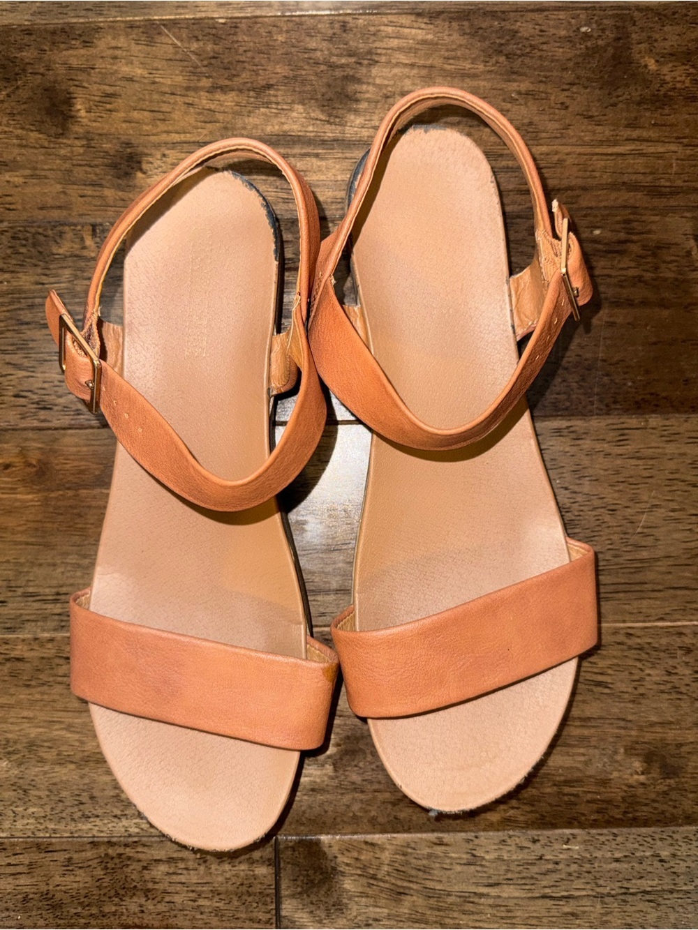 Sammi Women’s Size 10M Tan Cognac Ankle Strap Flat Sandals Buckle - Picture 2 of 5